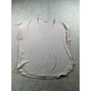 LOFT Blouse Womens Large Pink Short Sleeve V Neck Lightweight Chiffon Top‎ Work